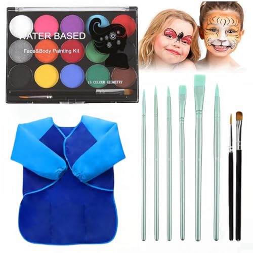 Kinderschminke Set,15 Farben Gesichtsfarben Kinderschminken,Karneval Schminke,Fasching Schminke,Body Painting Farben Mit 7 Pinsel Und Blau SchüRze FüR Weihnachten Karneval Ostern Kinderschminke Set,15 Farben Gesichtsfarben Kinderschminken,Karneval Schminke,Fasching Schminke,Body Painting Farben Mit 7 Pinsel Und Blau SchüRze FüR Weihnachten Karneval Ostern von HenfuME