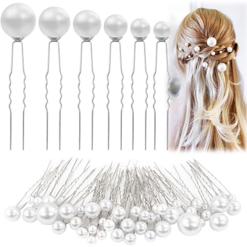 Hengxinchen 50 Stück Haarschmuck Hochzeit mit Perlen U-förmig, U-Form Braut Haarschmuck mit Perlen in Gold, Hochzeit Haarnadeln mit Perlen klein, für Brautfrisuren und Brautjungfernfrisuren (Silber) von Hengxinchen