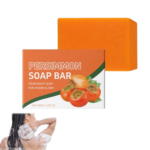 Bio-Kaki-Seifenstück mit Kokosnussöl und Olivenöl – natürliche Deodorant-Körperseife zur Geruchskontrolle, sanft reinigend, feuchtigkeitsspendend und hautaufhellend für Frauen und Männer (1) von Hengxuan