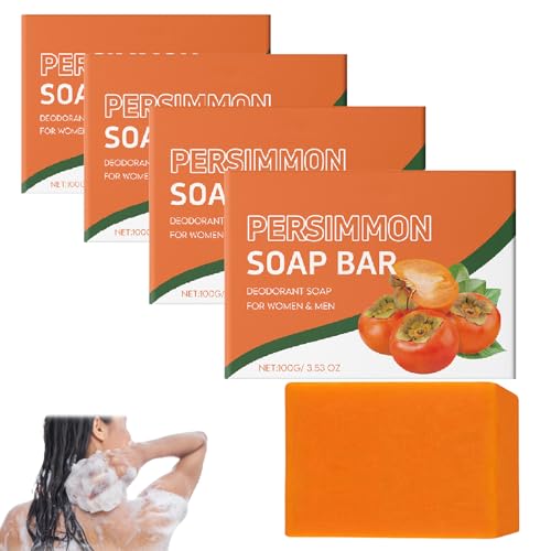 Bio-Kaki-Seifenstück mit Kokosnussöl und Olivenöl – natürliche Deodorant-Körperseife zur Geruchskontrolle, sanft reinigend, feuchtigkeitsspendend und hautaufhellend für Frauen und Männer (4) von Hengxuan