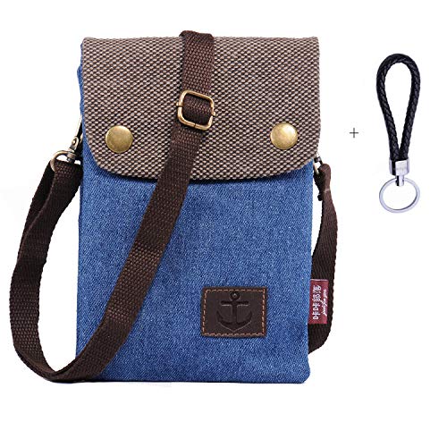 Katloo Handy Umhängetasche Mädchen, Canvas Universal Handytasche zum Umhängen Kartentasche Geldbörse Kleiner Taschen Damentasche für Frauen Kinder iPhone Samsung Galaxy + Schlüsselanhänger (Blau) von Hengying