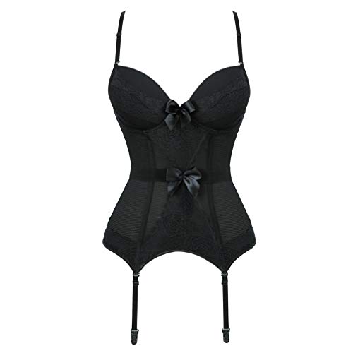 Hengzhifeng Body Corsage Damen Dessous Korsage Korsett Top mit Strapsen (EU 30-32,Schwarz) von Hengzhifeng