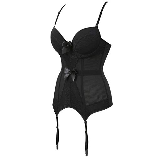Hengzhifeng Body Corsage Damen Dessous Korsage Korsett Top mit Strapsen (EU 32-34,Schwarz) von Hengzhifeng