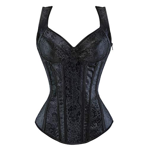 Hengzhifeng Brokat Corsage Damen Push Up Korsage mit Trägern Korsett Top (EU 32-34,Schwarz) von Hengzhifeng