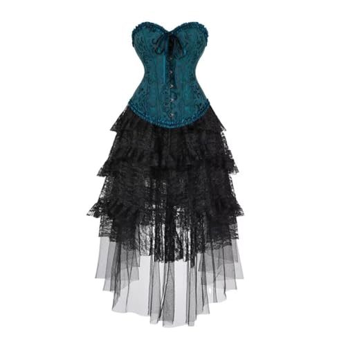 Hengzhifeng Corsage Karneval Kostüm Pirat Damen Korsett mit Spitzenrock (EUR 38-40,Dunkelgrün) von Hengzhifeng
