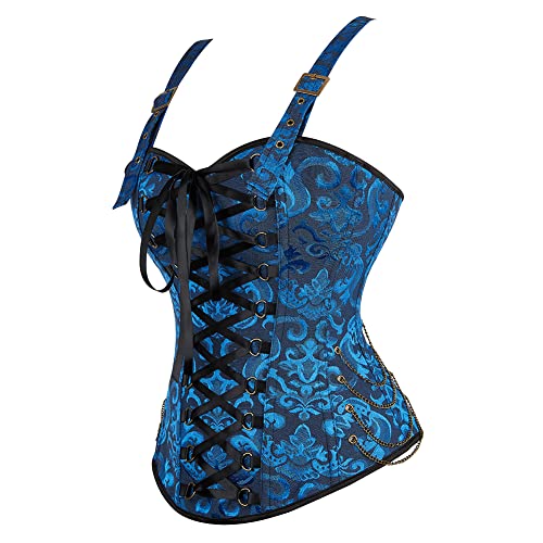 Hengzhifeng Corsage Kostüm Damen Vollbrust Korsett Top Gothic (EU 38-40,Schwarz Blau) von Hengzhifeng