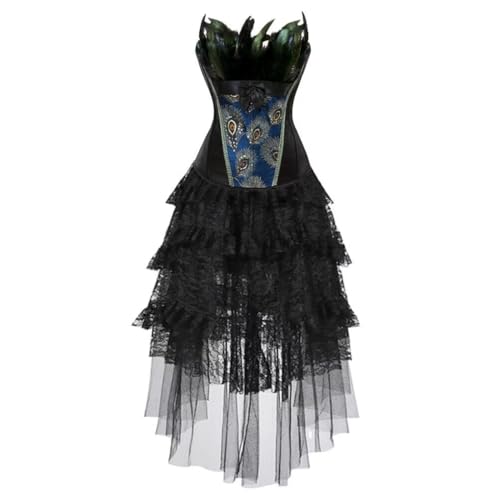 Hengzhifeng Corsage Pfau Damen Karneval Kostüm Steampunk Korsett mit Spitzenrock (EUR 28-30,Schwarz) von Hengzhifeng