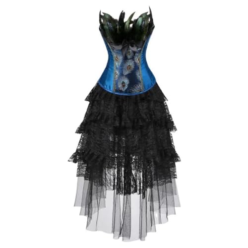Hengzhifeng Corsage Pfau Damen Karneval Kostüm Steampunk Korsett mit Spitzenrock (EUR 46-48,Blau) von Hengzhifeng