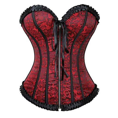 Hengzhifeng Corsage Reissverschluss Damen Korsage Bustier Korsett Top (EU 46-48,Rot) von Hengzhifeng