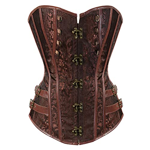 Hengzhifeng Corsage Steampunk Damen Brokat Korsage Halloween Korsett Top (EU 32-34,Braun) von Hengzhifeng