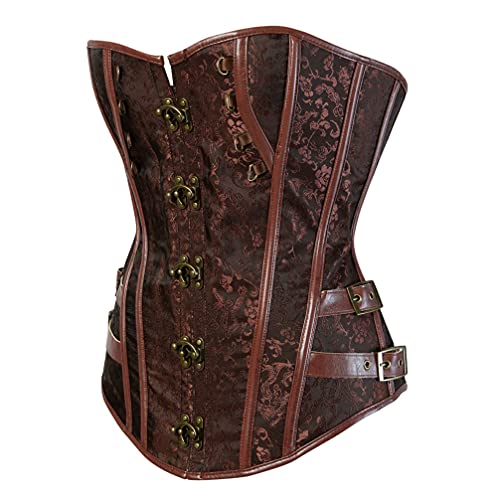 Hengzhifeng Corsage Steampunk Damen Brokat Korsage Halloween Korsett Top (EU 32-34,Braun) von Hengzhifeng