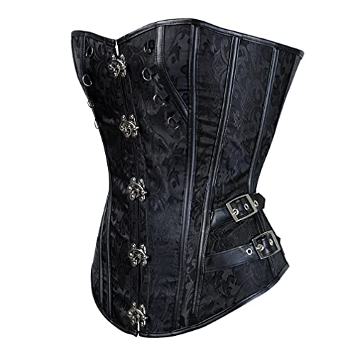 Hengzhifeng Corsage Steampunk Damen Brokat Korsage Halloween Korsett Top (EU 32-34,Schwarz) von Hengzhifeng