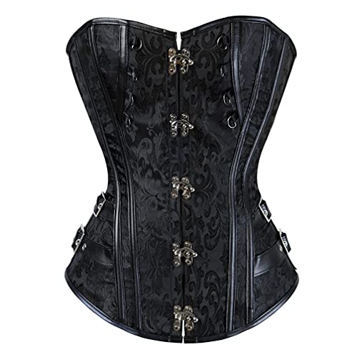 Hengzhifeng Corsage Steampunk Damen Brokat Korsage Halloween Korsett Top (EU 36-38,Schwarz) von Hengzhifeng