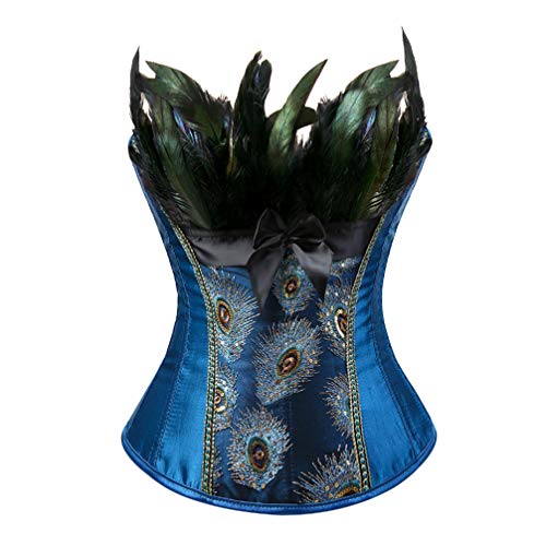 Hengzhifeng Damen Corsage Gothic Pfau Feder Korsage Pirat Party Korsett Top (EU 30-32,Blau) von Hengzhifeng