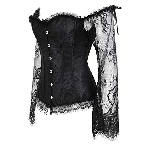 Hengzhifeng Damen Corsage Spitze Ärmel Korsage Hochzeit Party Korsett Top (EU 28-30,Schwarz) von Hengzhifeng