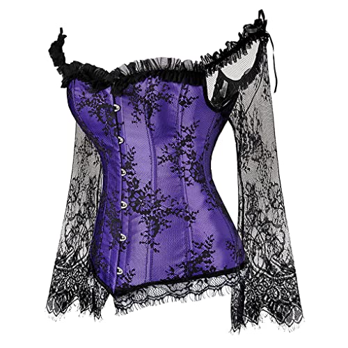 Hengzhifeng Damen Corsage Spitze Ärmel Korsage Hochzeit Party Korsett Top (EU 38-40,Lila) von Hengzhifeng