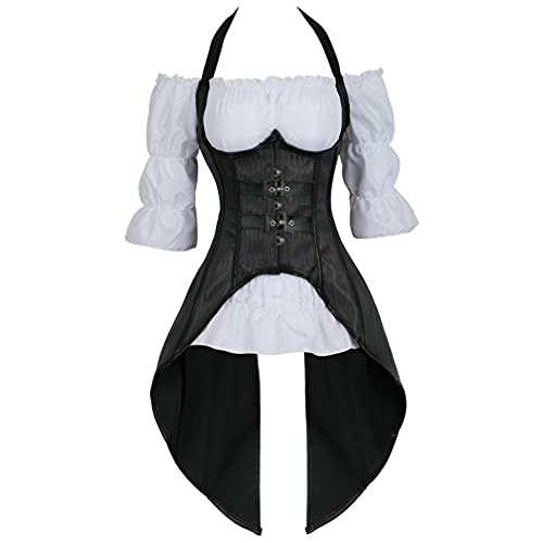 Hengzhifeng Damen Corsage mit Bluse Steampunk Korsett mit Träger Karnevals Party Korsage Kostüm (EU 32-34,Schwarz) von Hengzhifeng