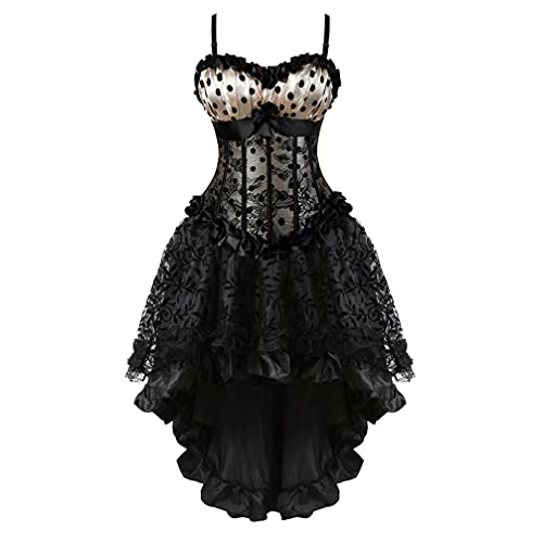 Hengzhifeng Damen Corsage mit Rock Steampunk Korsett Push Up Party Korsage Kostüm (EU 28-30,Beige) von Hengzhifeng