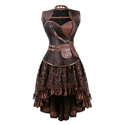Hengzhifeng Damen Corsage mit Rock Steampunk Pirat Korsett Karnevals Party Korsage Kostüm (EU 34-36,Braun) von Hengzhifeng