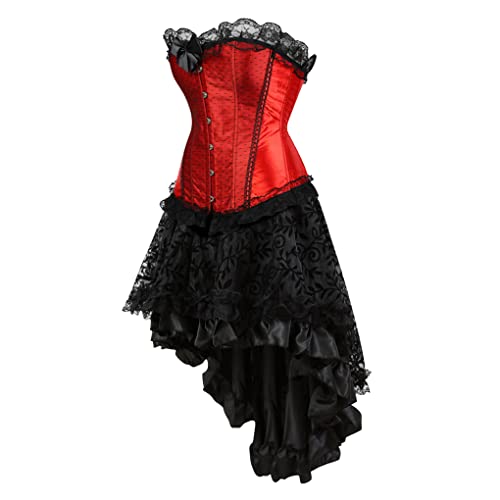 Hengzhifeng Gothic Corsage mit Rock Damen Hochzeit Korsett Party Korsage Kostüm (EU 36-38,Rot) von Hengzhifeng