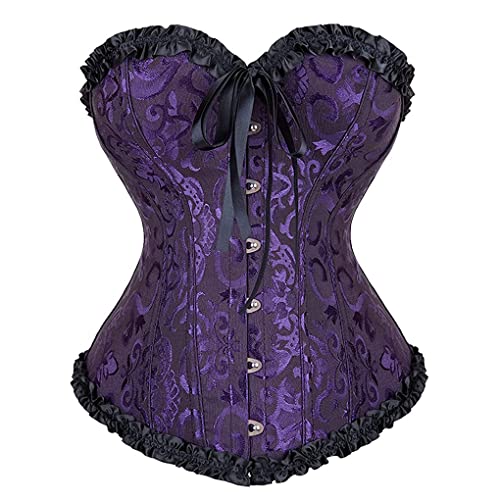 Hengzhifeng Klassische Corsage Damen Gothic Korsage Große Größen Korsett Top (EU 32-34,Schwarz Lila) von Hengzhifeng