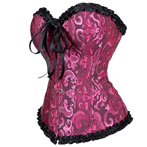 Hengzhifeng Klassische Corsage Damen Gothic Korsage Große Größen Korsett Top (EU 38-40,Schwarz Rosa) von Hengzhifeng