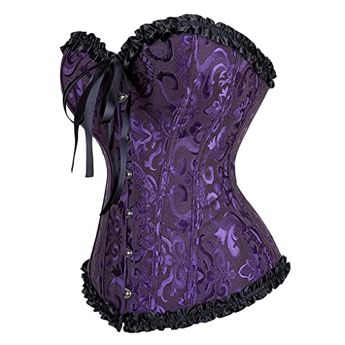 Hengzhifeng Klassische Corsage Damen Gothic Korsage Große Größen Korsett Top (EU 48-50,Schwarz Lila) von Hengzhifeng