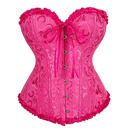 Hengzhifeng Klassische Corsage Damen Gothic Korsage Korsett Top (EU 30-32,Rosa Rot) von Hengzhifeng