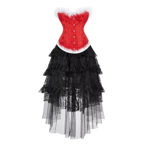 Hengzhifeng Korsett Damen Weihnachts Kostüm Corsage Festival mit Spitzenrock (EUR 48-50,Rot) von Hengzhifeng