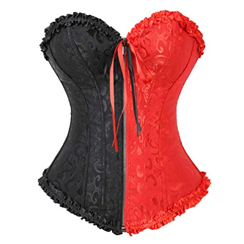 Hengzhifeng Party Corsage Damen Reissverschluss Korsage Gothic Korsett Top (EU 34-36,Rot Schwarz) von Hengzhifeng