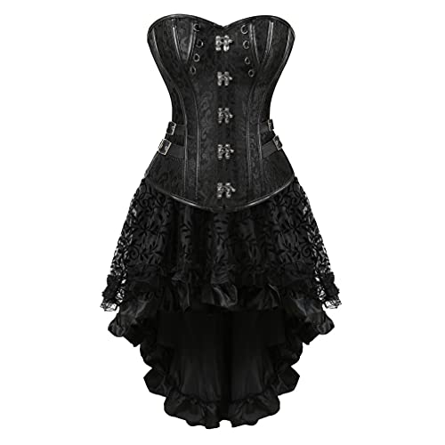 Hengzhifeng Pirat Corsage mit Rock Damen Steampunk Korsett Party Retro Korsage Kostüm (EU 30-32,Schwarz) von Hengzhifeng