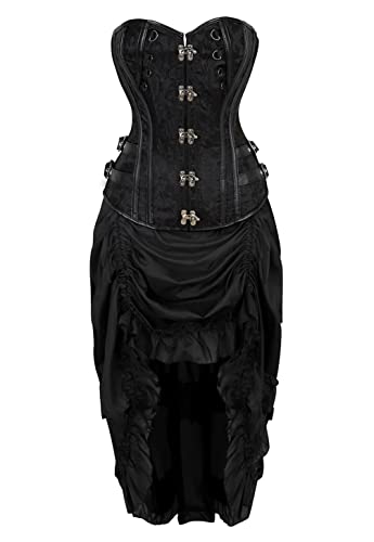 Hengzhifeng Pirat Corsage mit Rock Steampunk Korsett Damen Party Retro Korsage Kostüm (EU 48-50,Schwarz) von Hengzhifeng
