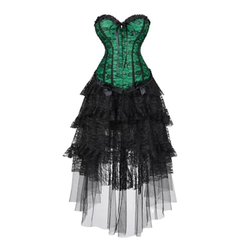 Hengzhifeng Piraten Korsett Damen Corsage Fasching Kostüm mit Spitzenrock (EUR 38-40,Grün) von Hengzhifeng