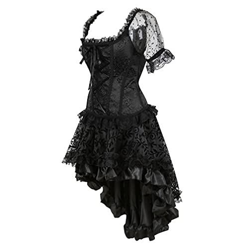 Hengzhifeng Spitze Corsage mit Rock Damen Steampunk Korsett Hochzeit Party Korsage Kostüm (EU 34-36,Schwarz) von Hengzhifeng