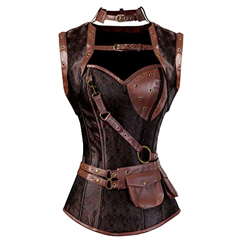 Hengzhifeng Steampunk Corsage Damen Halloween Korsage Body Korsett Top (EU 30-32,Braun) von Hengzhifeng