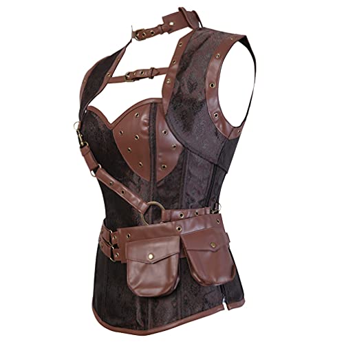 Hengzhifeng Steampunk Corsage Damen Halloween Korsage Body Korsett Top (EU 40-42,Braun) von Hengzhifeng