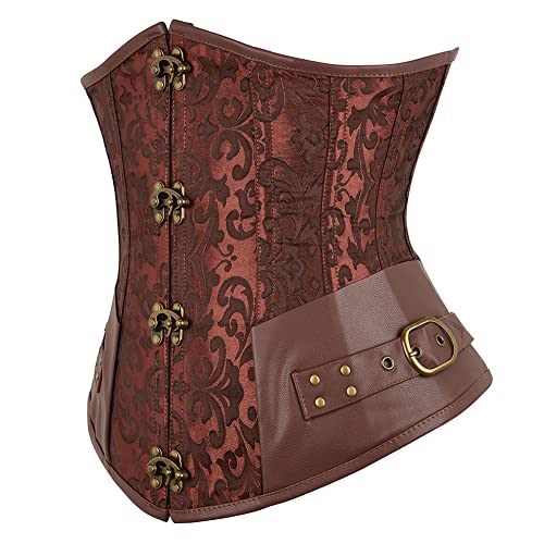 Hengzhifeng Steampunk Corsage Damen Unterbrust Kunstleder Halloween Korsett (EU 28-30,Braun) von Hengzhifeng