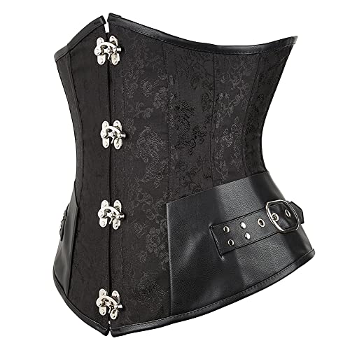 Hengzhifeng Steampunk Corsage Damen Unterbrust Kunstleder Halloween Korsett (EU 28-30,Schwarz) von Hengzhifeng