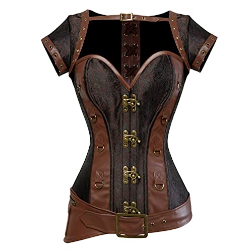 Hengzhifeng Steampunk Corsage Piratin Damen Western Korsage Party Korsett Top (EU 32-34,Braun) von Hengzhifeng