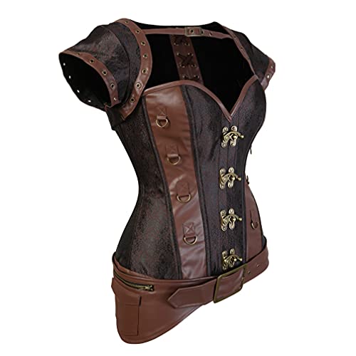 Hengzhifeng Steampunk Corsage Piratin Damen Western Korsage Party Korsett Top (EU 40-42,Braun) von Hengzhifeng