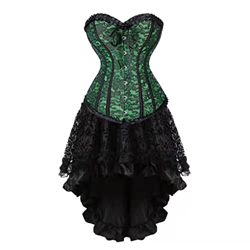 Hengzhifeng Steampunk Corsage mit Rock Damen Große Größen Korsett Karnevals Party Korsage Kostüm (EU 38-40,Grün) von Hengzhifeng