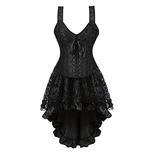 Hengzhifeng Steampunk Corsage mit Rock Damen Korsett mit Träger Party Korsage Kostüm (EU 40-42,Schwarz) von Hengzhifeng
