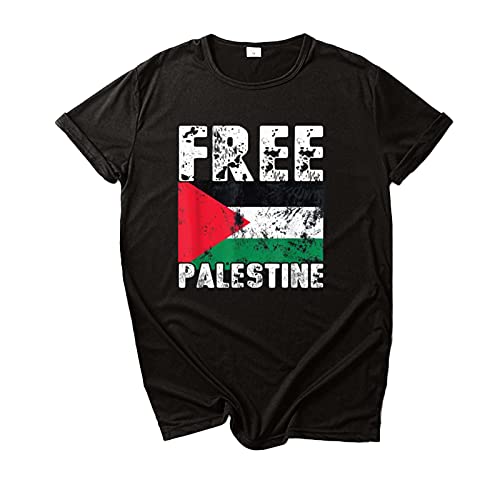 Hengzi Damen T-Shirt mit Palästina-Flagge, arabisch, Schwarz , X-Large von Hengzi