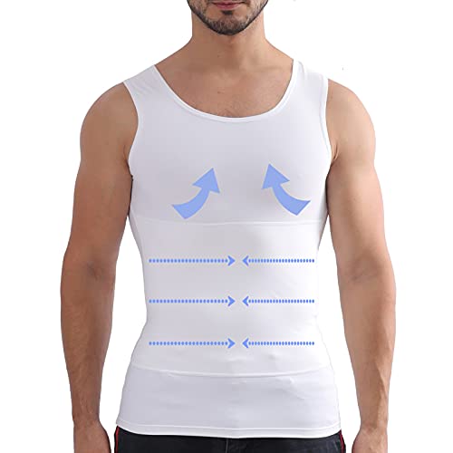Henicepte Herren Bauchkontrolle Brust Kompression Verstecken Gynäkomastie Unterhemd Shapewear, Weiß, 3X-Groß von Henicepte