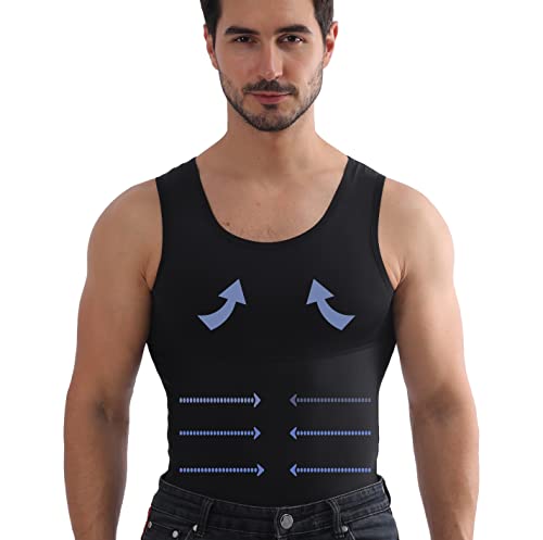 Henicepte Herren Bauchkontrolle Brust Kompression Verstecken Gynäkomastie Unterhemd Shapewear, schwarz, X-Groß von Henicepte