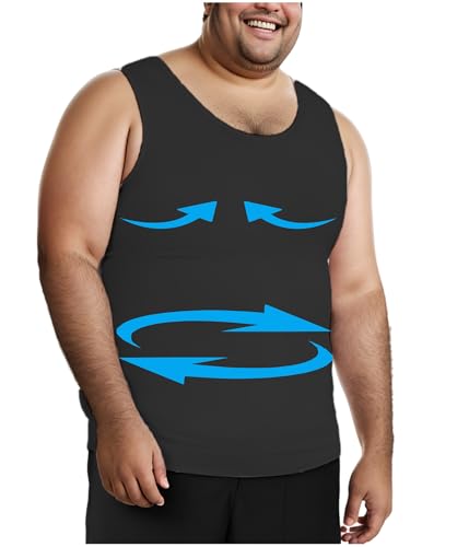 Henicepte Herren Bauchkontrolle Brust Kompression Verstecken Gynäkomastie Unterhemd Shapewear, schwarz, XX-Large von Henicepte