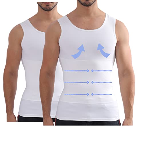 Henicepte Männer Abnehmen Bauchkontrolle Brust Kompression Verstecken Gynäkomastie Unterhemd Shapewear, 2 Stück weiß, 3X-Groß von Henicepte