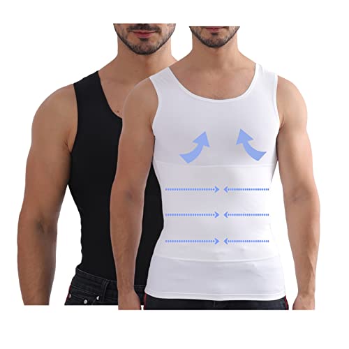 Henicepte Unterhemd für Herren, Bauchkontrolle, Brustkompression, versteckt, Gynäkomastie, Unterhemd, Shapewear, 2er-Pack: Schwarz/Weiß, Mittel Henicepte Unterhemd für Herren, Bauchkontrolle, Brustkompression, versteckt, Gynäkomastie, Unterhemd, Shapewear, 2er-Pack: Schwarz/Weiß, Mittel von Henicepte