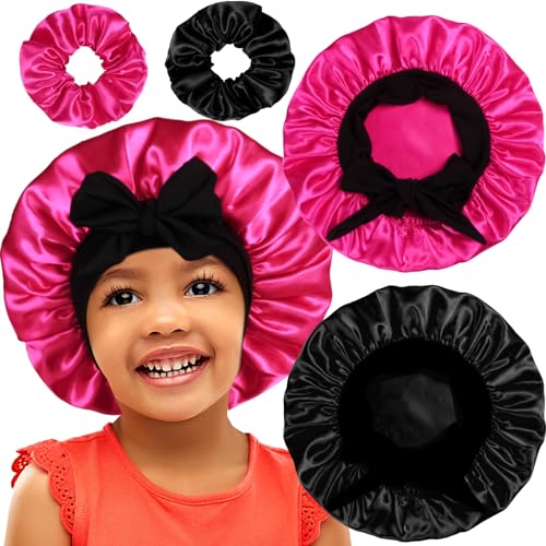 2+2 Satinhauben mit Haargummis für Kinder, niedliche Haarhauben für Mädchen, schlafendes lockiges Haar, F von Heniho