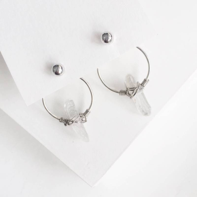 Klar Quarz Ohr Jacken/sterling Silber Ohrringe Draht Gewickelt Kristall Kreis Brautjungferngeschenke Hochzeit Schmuck Ohrstecker von Henju